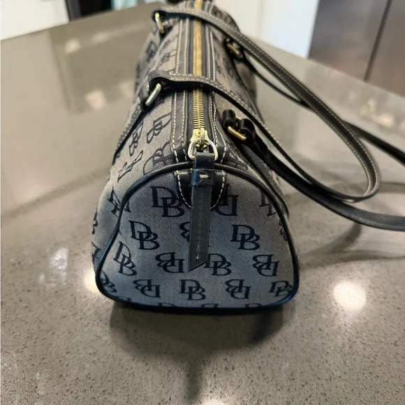 Vintage Y2K Dooney & Bourke Leather Canvas Barrel Bag - Picture 3 of 8